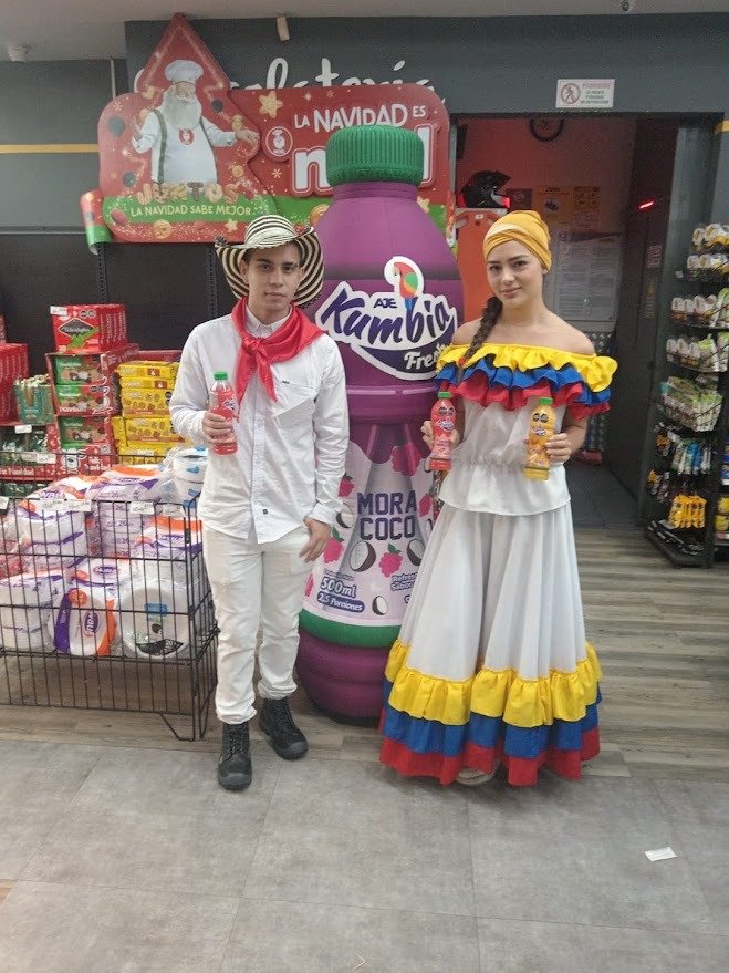 Logo, Costume, Bottle, Pants, Person, Skirt, Top — Campañas Pereira Manizales Armenia | Focus Modelos ABTL Agencia BTL Eje Cafetero